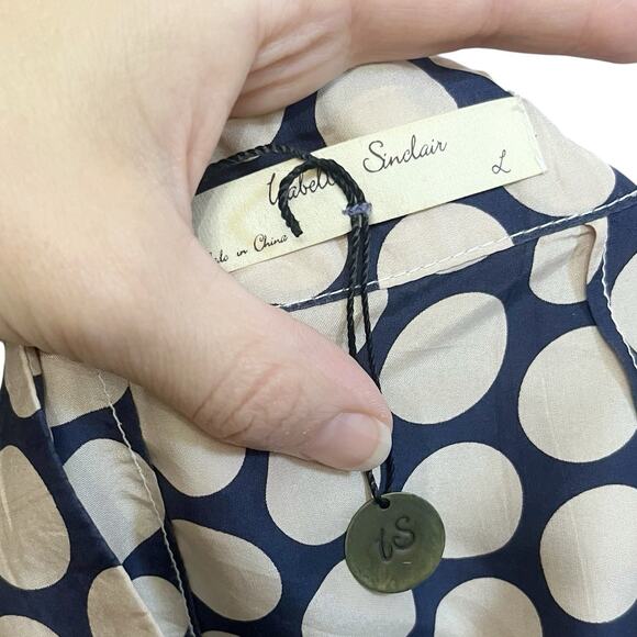 Isabella Sinclair Silk Tank Top Large Polka Dot Button Down Tied Neck Preppy - Picture 6 of 7